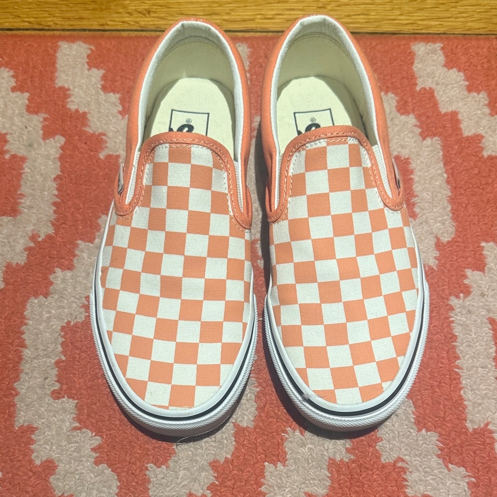 Vans Women's Peach Checkered Slip-On Sneakers